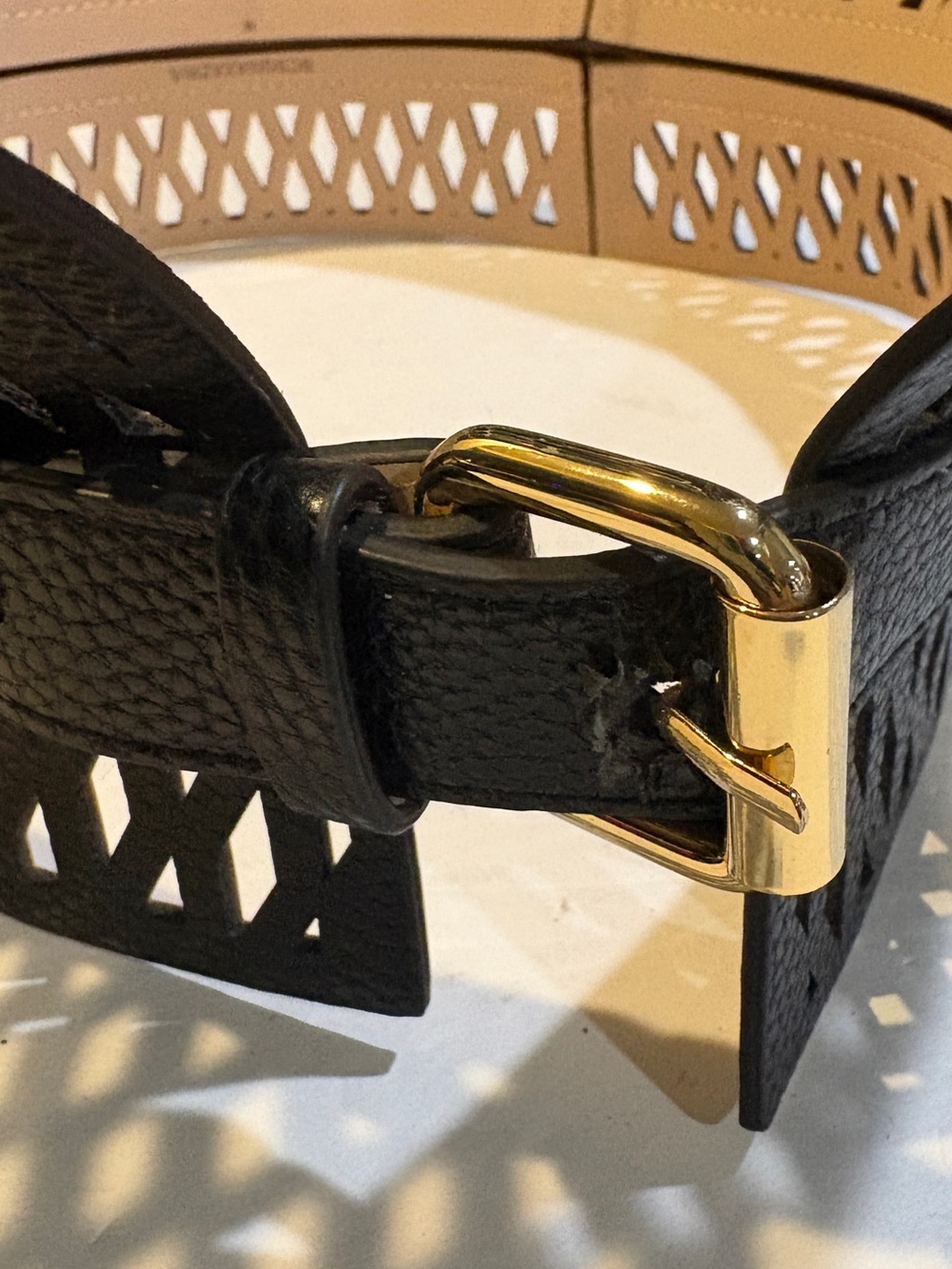 BCBGMaxAzria Black Leather Corset Belt with Gold-Tone Buckle